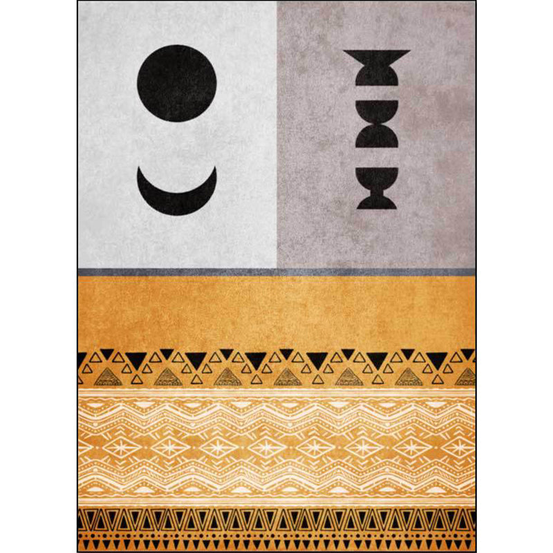 Funky Tribal Print Carpet Yellow Vintage Carpet Polyester Machine Washable Anti-Slip Rug for Bedroom