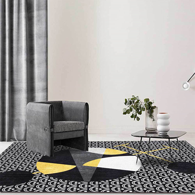Black modern carpet polyester abstract carpet machine washable non-slip backing carpet for the living room