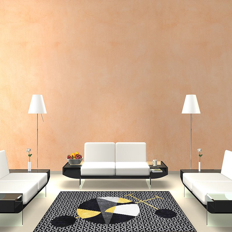 Black modern carpet polyester abstract carpet machine washable non-slip backing carpet for the living room