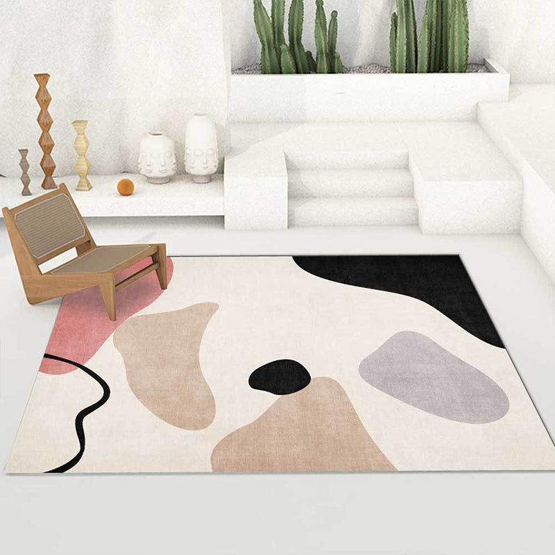 Unique abstract color block carpet Beige Multicolor simple rug Polyester machine washable non-slip rug for bedroom