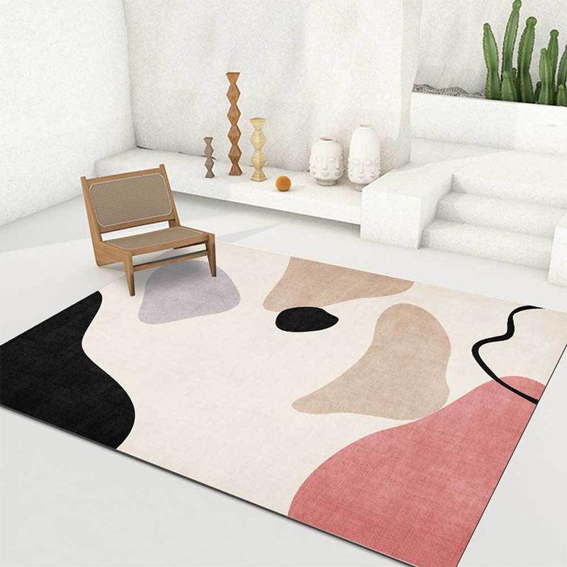Unique abstract color block carpet Beige Multicolor simple rug Polyester machine washable non-slip rug for bedroom