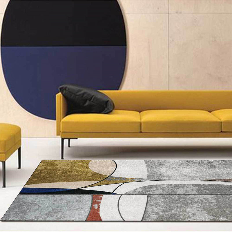Novelty Abstract Area Rug Gray and Gold Polyester Rug Washable Non-Slip Backing Rug for Living Room