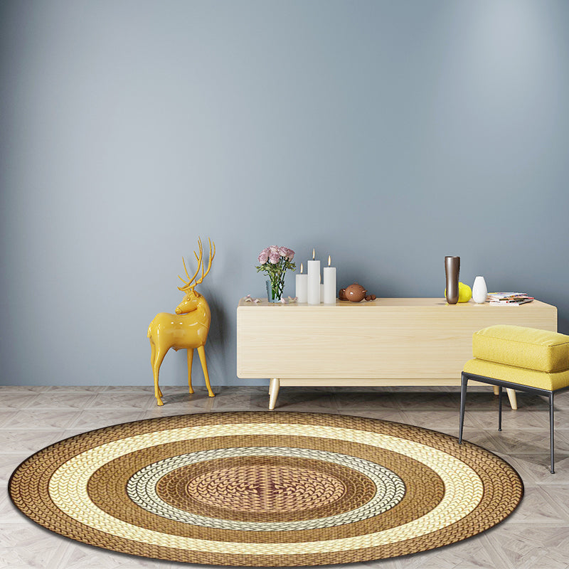 Rustic Concentric Circles Pattern Carpet Yellow and Green Polyester Carpet Machine Washable Non-Slip Carpet for Living Room