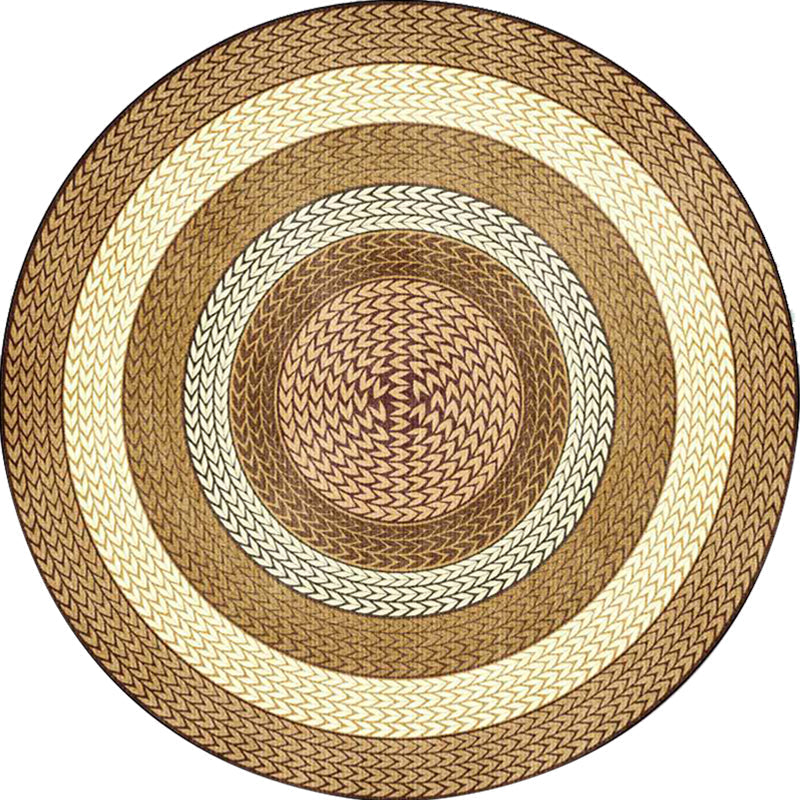 Rustic Concentric Circles Pattern Carpet Yellow and Green Polyester Carpet Machine Washable Non-Slip Carpet for Living Room