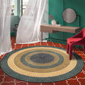 Rustic Concentric Circles Pattern Carpet Yellow and Green Polyester Carpet Machine Washable Non-Slip Carpet for Living Room
