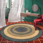 Rustic Concentric Circles Pattern Carpet Yellow and Green Polyester Carpet Machine Washable Non-Slip Carpet for Living Room