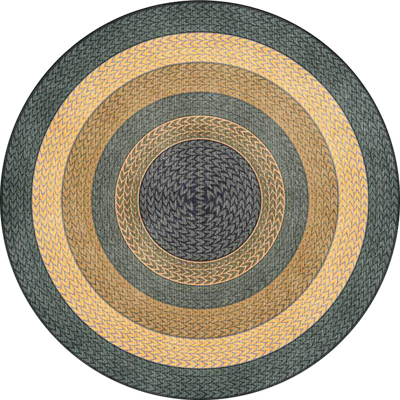 Rustic Concentric Circles Pattern Carpet Yellow and Green Polyester Carpet Machine Washable Non-Slip Carpet for Living Room