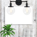 Round Living Room Wall Light Industrial Clear Glass 2-Lamp Black/Brass Wall Lamp for the Office