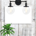 Round Living Room Wall Light Industrial Clear Glass 2-Lamp Black/Brass Wall Lamp for the Office