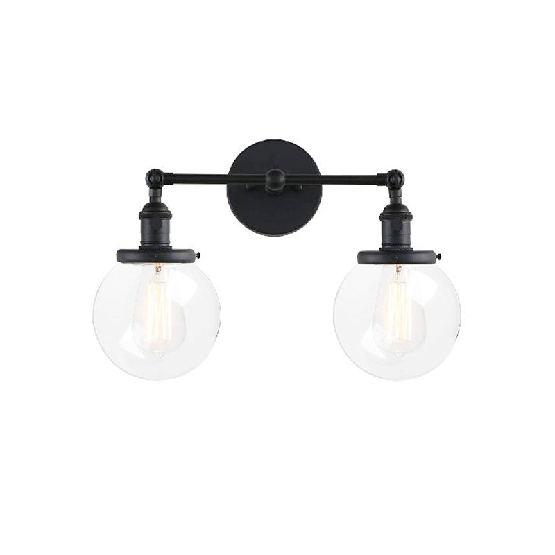 Round Living Room Wall Light Industrial Clear Glass 2-Lamp Black/Brass Wall Lamp for the Office