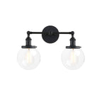 Round Living Room Wall Light Industrial Clear Glass 2-Lamp Black/Brass Wall Lamp for the Office