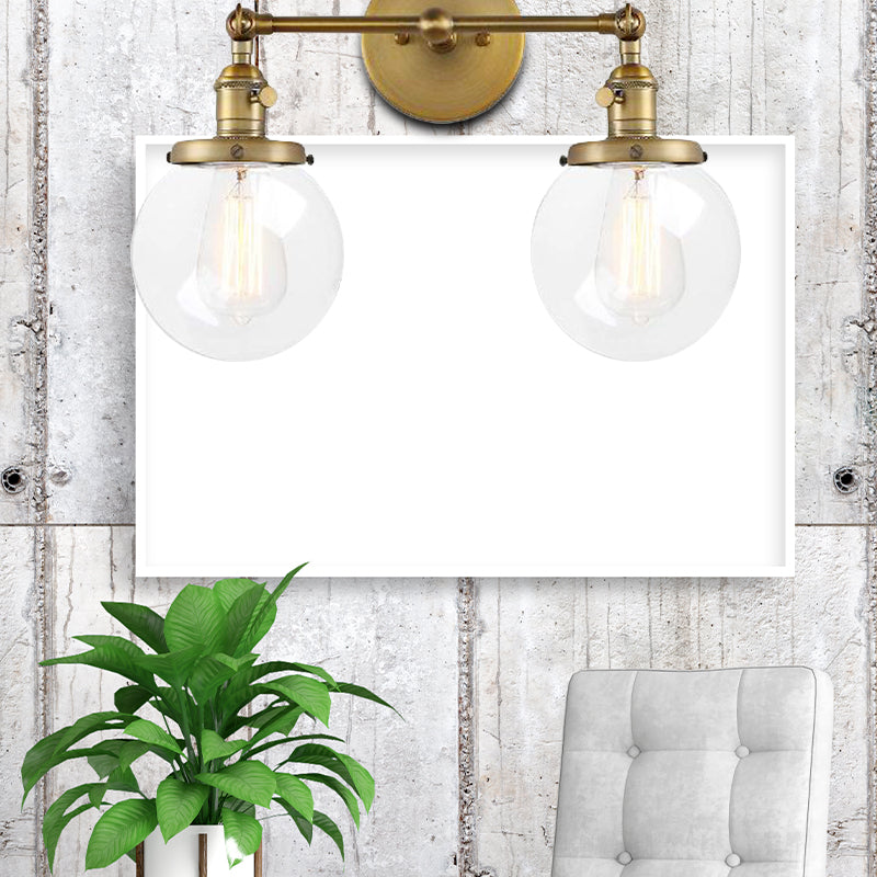 Round Living Room Wall Light Industrial Clear Glass 2-Lamp Black/Brass Wall Lamp for the Office