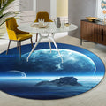 Contemporary modern rug in blue space planet pattern rug polyester pet-friendly rug for home decor