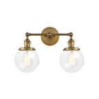 Round Living Room Wall Light Industrial Clear Glass 2-Lamp Black/Brass Wall Lamp for the Office