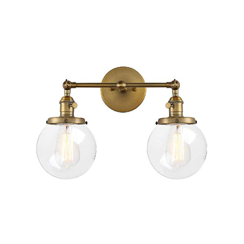 Round Living Room Wall Light Industrial Clear Glass 2-Lamp Black/Brass Wall Lamp for the Office