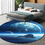 Contemporary modern rug in blue space planet pattern rug polyester pet-friendly rug for home decor