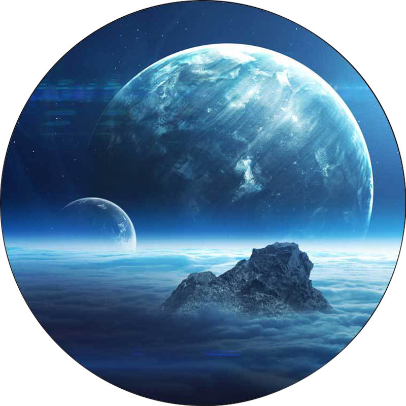 Contemporary modern rug in blue space planet pattern rug polyester pet-friendly rug for home decor