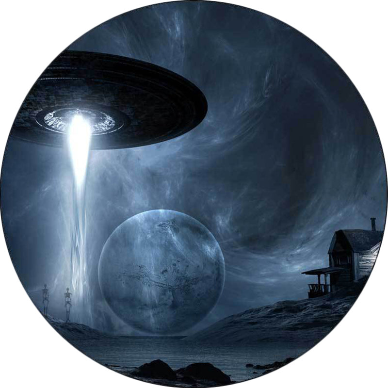 Blue Bedroom Rug Modern Outer Space Spaceship Pattern Rug Polyester Machine Washable Rug