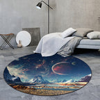 Blue Bedroom Rug Modern Space Galaxy Planet Pattern Rug Polyester Washable Non-Slip Rug