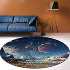 Blue Bedroom Rug Modern Space Galaxy Planet Pattern Rug Polyester Washable Non-Slip Rug