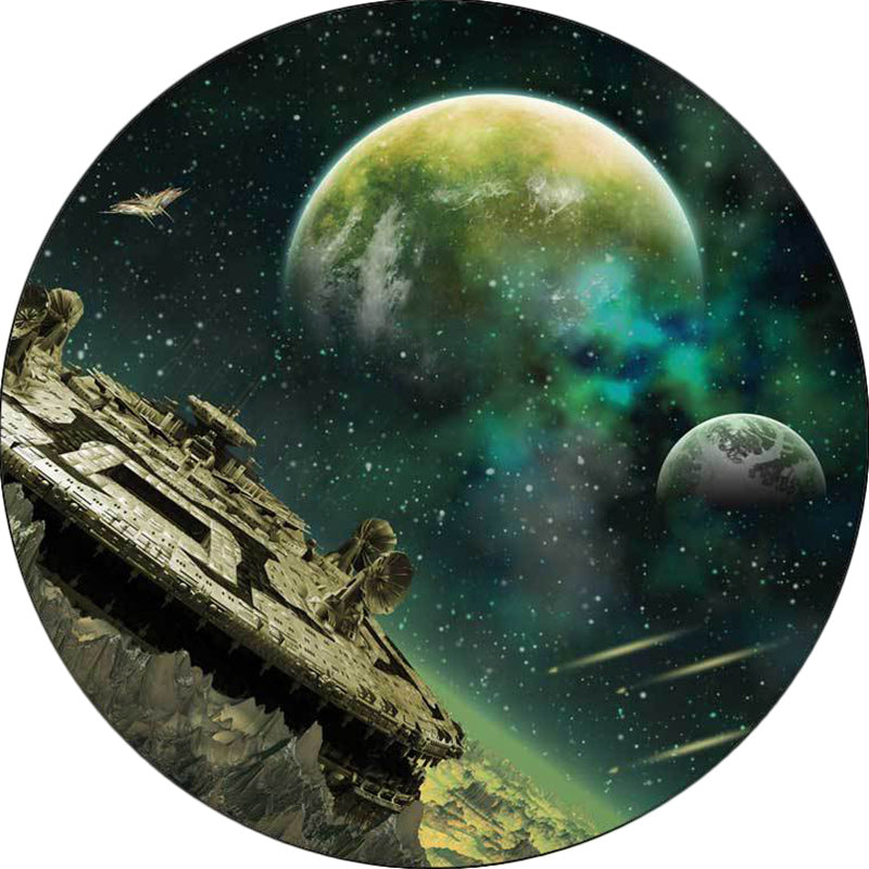 Green Bedroom Rug Modern Space Galaxy Spaceship Planet Pattern Rug Polyester Non-Slip Rug