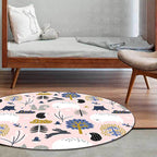 Children's room rug in Pink Animal Rabbit Hedgehog Bear Print Rug Polyester Non-slip Washable Rug Area