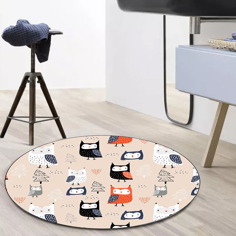 Stylish Children's Carpet in Pink Animals Owl Tree Pattern Carpet Polyester Machine Washable Rug for Nursery