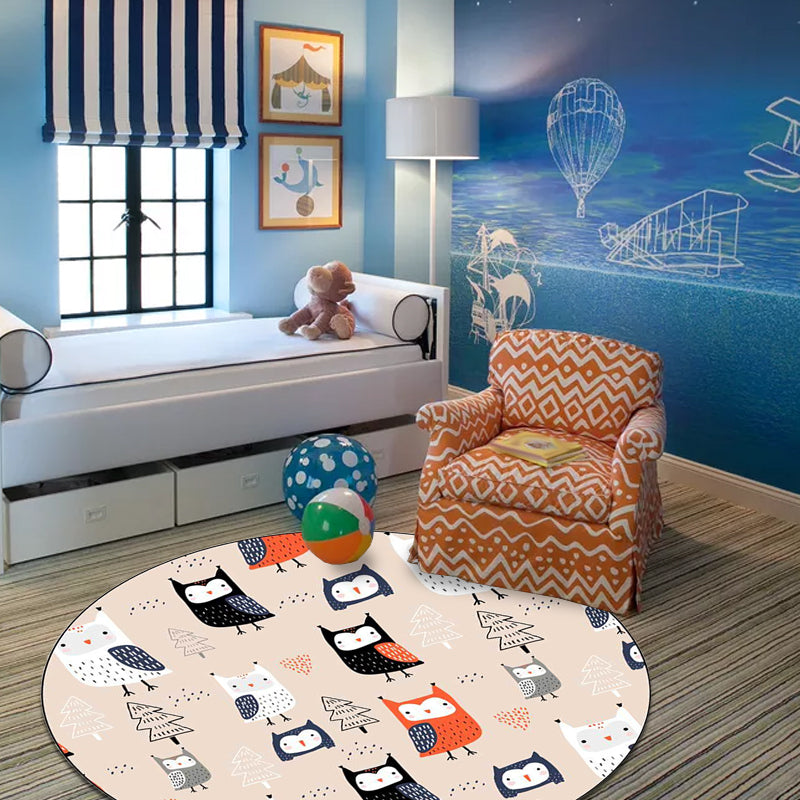 Stylish Children's Carpet in Pink Animals Owl Tree Pattern Carpet Polyester Machine Washable Rug for Nursery