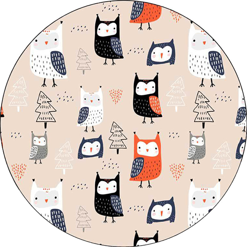 Stylish Children's Carpet in Pink Animals Owl Tree Pattern Carpet Polyester Machine Washable Rug for Nursery