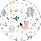 White Children's Bedroom Carpet Children Animal Rabbit Fox Bear Flower Pattern Area Rug Polyester Non-Slip Mat