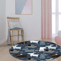 Casual Kids Carpet in Blue Animal Rabbit Dog Pattern Carpet Polyester Stain Resistant Washable Carpet for the Children's Room
