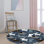 Casual Kids Carpet in Blue Animal Rabbit Dog Pattern Carpet Polyester Stain Resistant Washable Carpet for the Children's Room