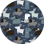 Casual Kids Carpet in Blue Animal Rabbit Dog Pattern Carpet Polyester Stain Resistant Washable Carpet for the Children's Room