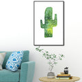 Tropical cactus painting art print living room canvas in green on white, texture