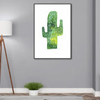 Tropical cactus painting art print living room canvas in green on white, texture