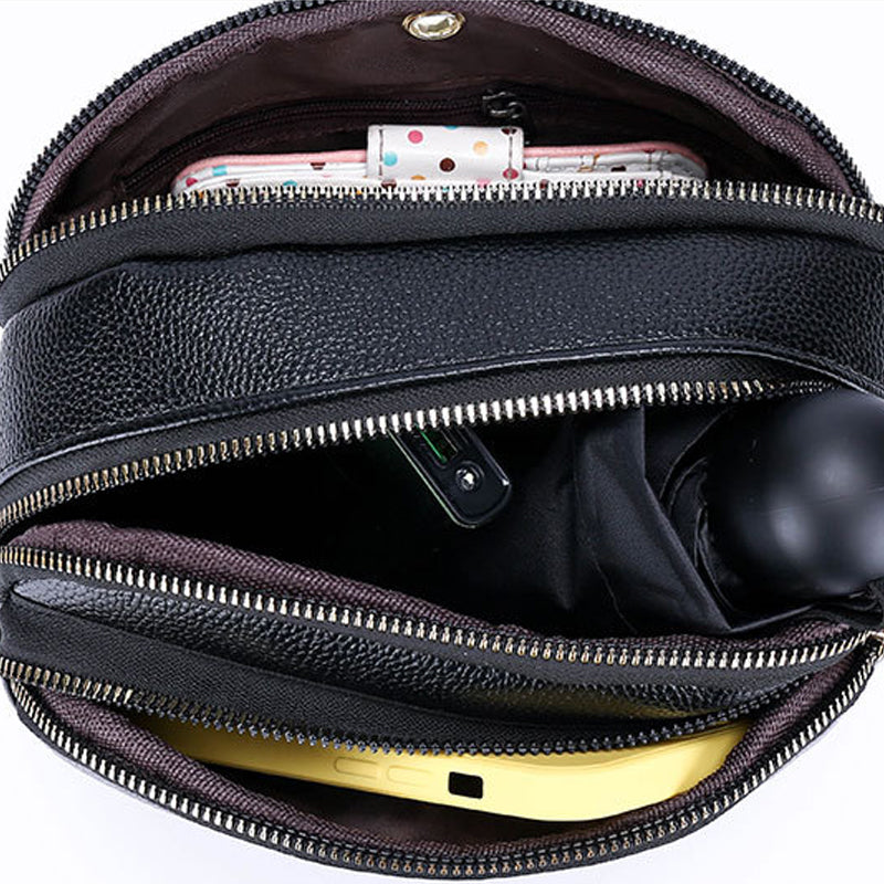 Soft Leather Multi-Pocket Shoulder Bag