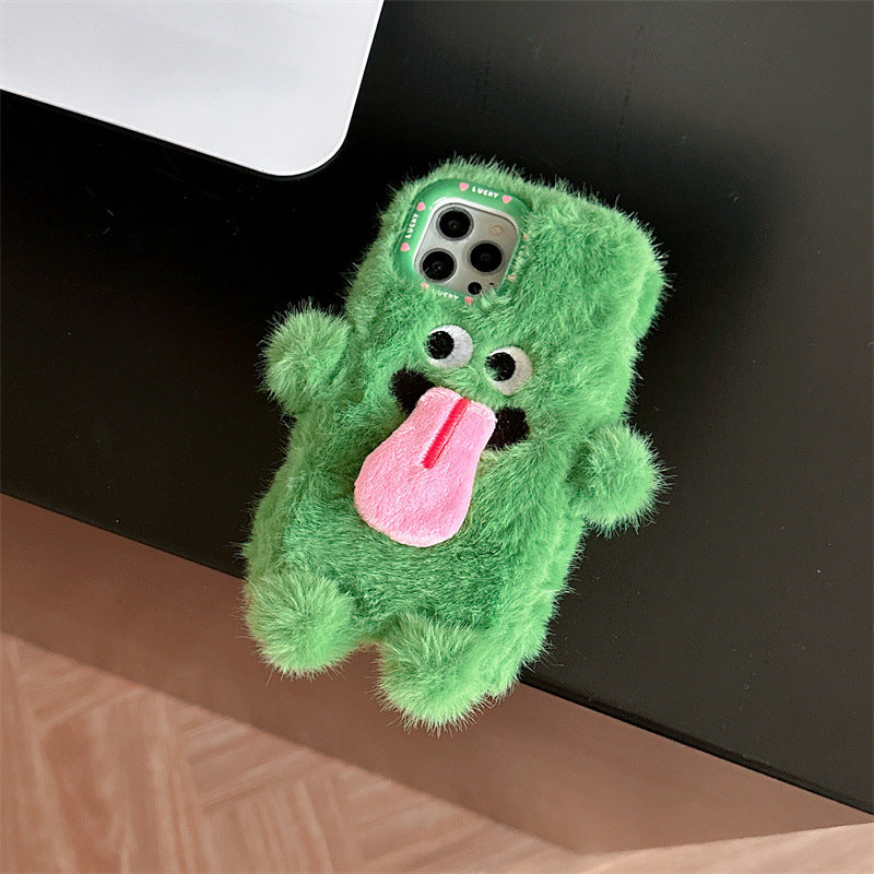 Funny Tongue Sticking Out Plush Phone Case For iPhone