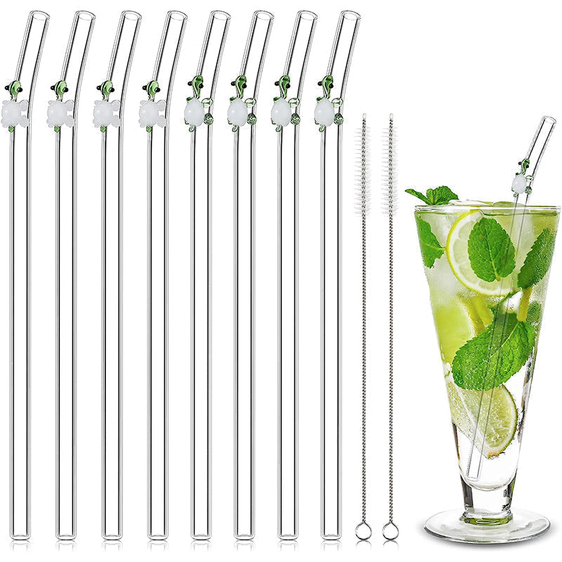 6 PCS Reusable Stained Glass Straws with Cleaning Brush