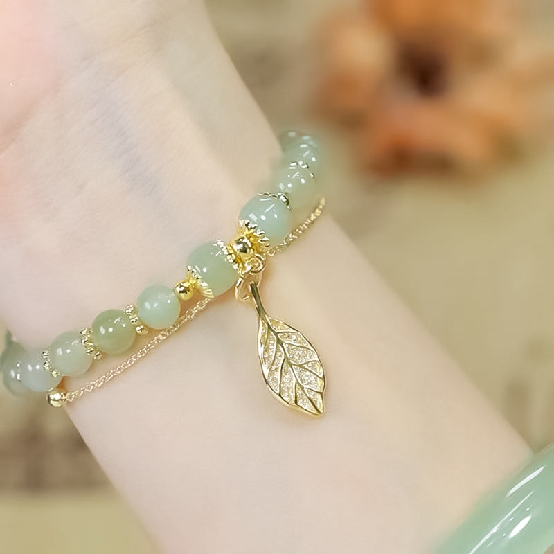 Hetian Jade Leaf Gold Bracelet
