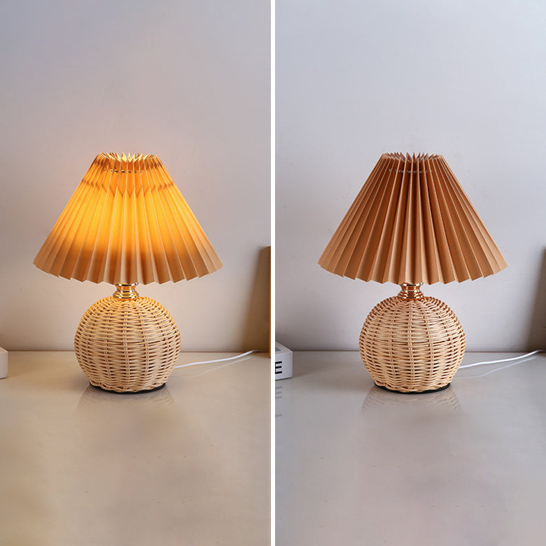 RattaLume Nordic LED Table Lamp | Woven Rattan & Foldable Fabric Shade | Mood Light | Decor for the Bedroom