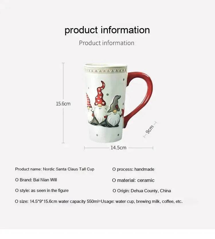 Christmas Large Capacity Nordic Christmas Tall Hat Ceramic Relief Mug Cup