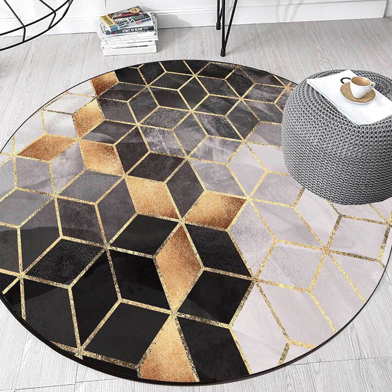 Black and Gray Modern Rug Polyester Geometric Print Rug Washable Non-Slip Back Rug for Living Room