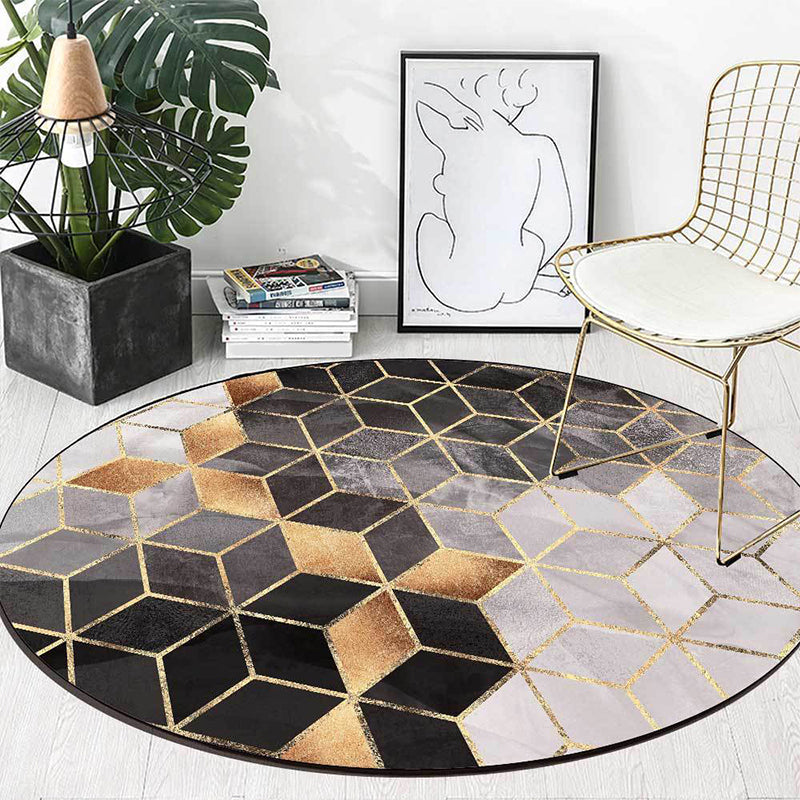 Black and Gray Modern Rug Polyester Geometric Print Rug Washable Non-Slip Back Rug for Living Room