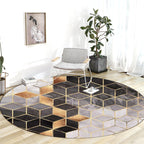 Black and Gray Modern Rug Polyester Geometric Print Rug Washable Non-Slip Back Rug for Living Room