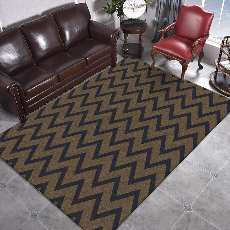 Stylish swirl stripe pattern rug brown and black Nordic rug polyester washable non-slip backing rug for the living room