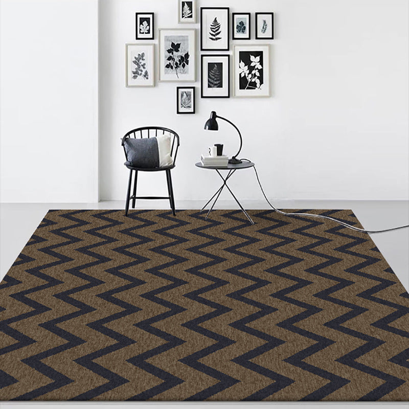 Stylish swirl stripe pattern rug brown and black Nordic rug polyester washable non-slip backing rug for the living room