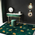 Casual apricot leaf patterned rug Green Polyester rug Machine washable Non-slip rug for the living room