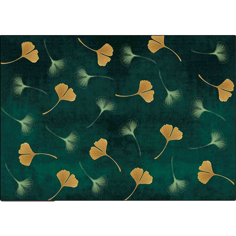 Casual apricot leaf patterned rug Green Polyester rug Machine washable Non-slip rug for the living room