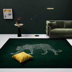 Dark green casual rug polyester leopard pattern rug washable non-slip backing rug for the living room