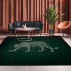 Dark green casual rug polyester leopard pattern rug washable non-slip backing rug for the living room